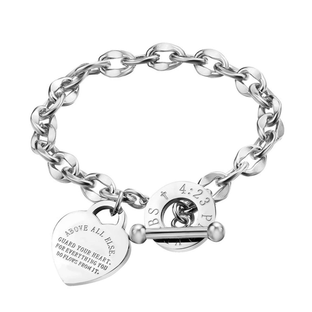 Silver Heart Charm Bracelet, Proverbs 4:23 Bracelet, Bible Verse Jewelry